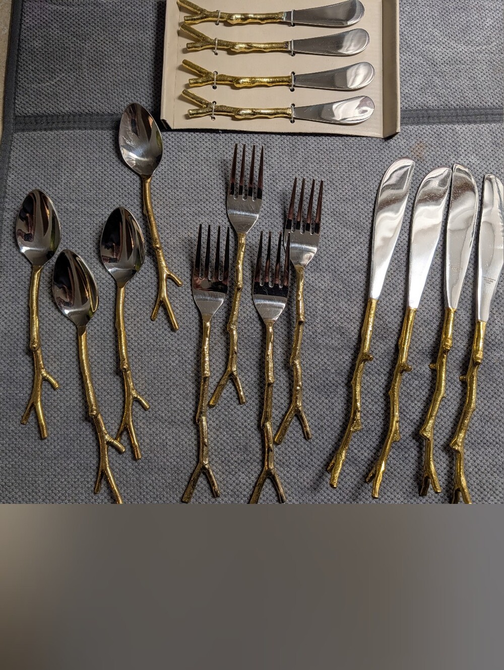 Pier 1 Imports Golden Arbor Flatware Twig Branch 4 People Piece Place Setting